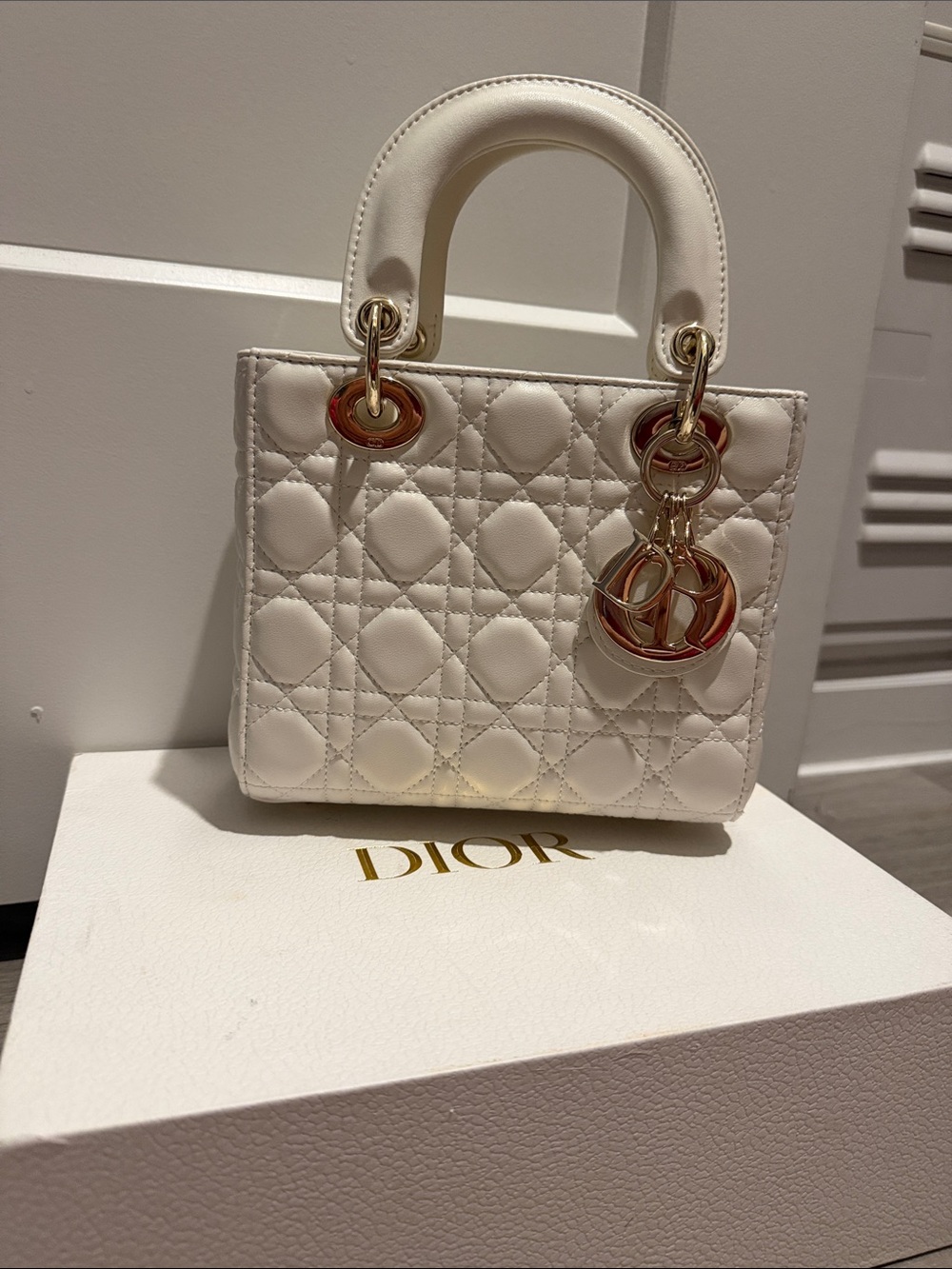 Dior Cream Quilted Mini Lady Bag with Gold Hardware - Picture 2 of 9
